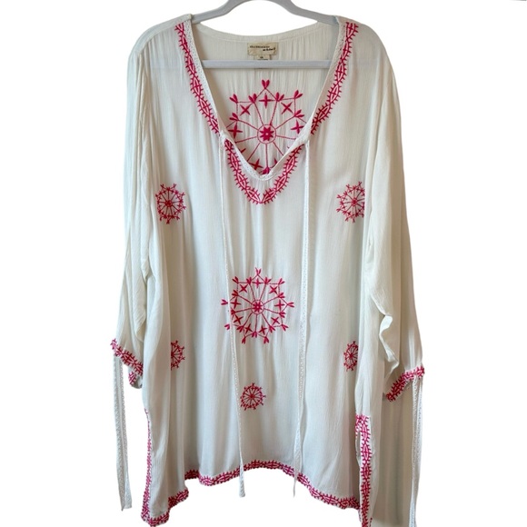 Beaches & Boho White Embroidered Beach Cover Up Size 1X Lagenlook Boho Vacation - Picture 1 of 10